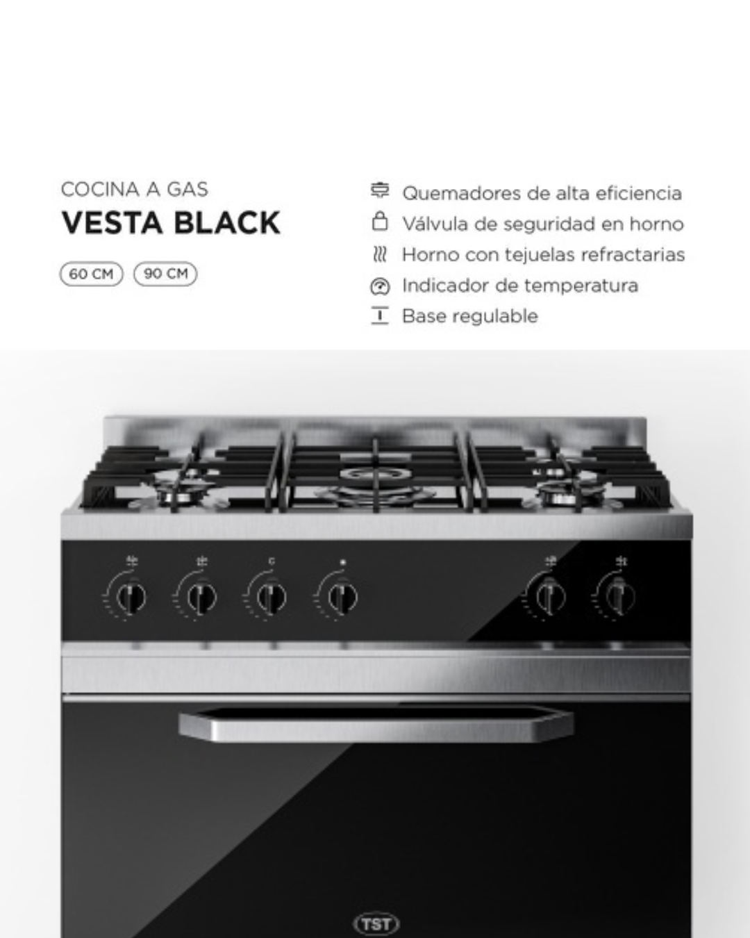 Vesta Black 90 Cocina TST Multigas Semi-Industrial - Imagen 2